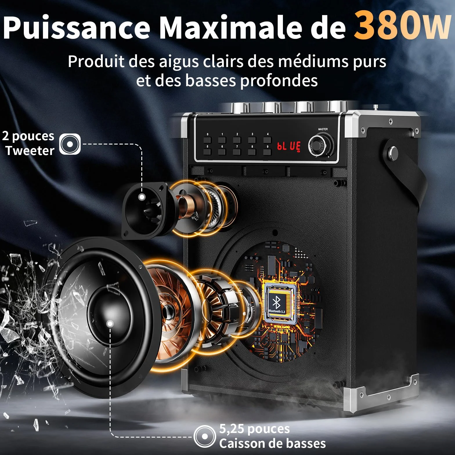 JYX Machine Karaoke Adulte 380W Enceintes Professionnelles avec 2 Micro sans Fil et Lumières Fête DJ Système Portable Noir