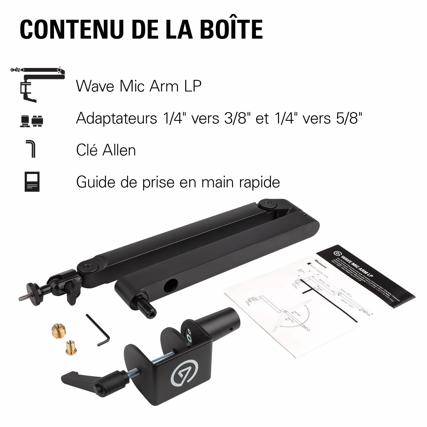 Elgato Wave Mic Arm LP - Perche micro compacte avec passe-câbles, pince bureau, réglable pour podcast streaming jeu