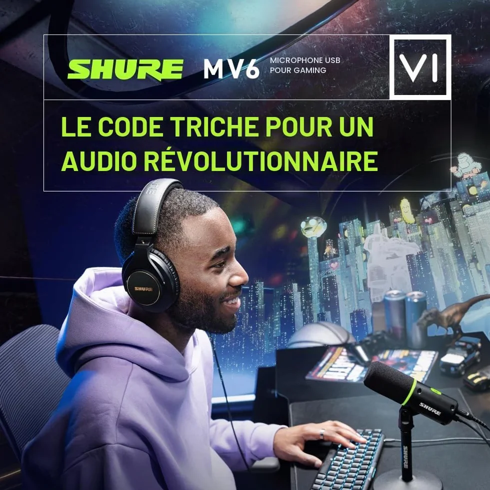 Shure MV6 Micro USB-C Gaming Microphone Dynamique Digital Popper Stopper