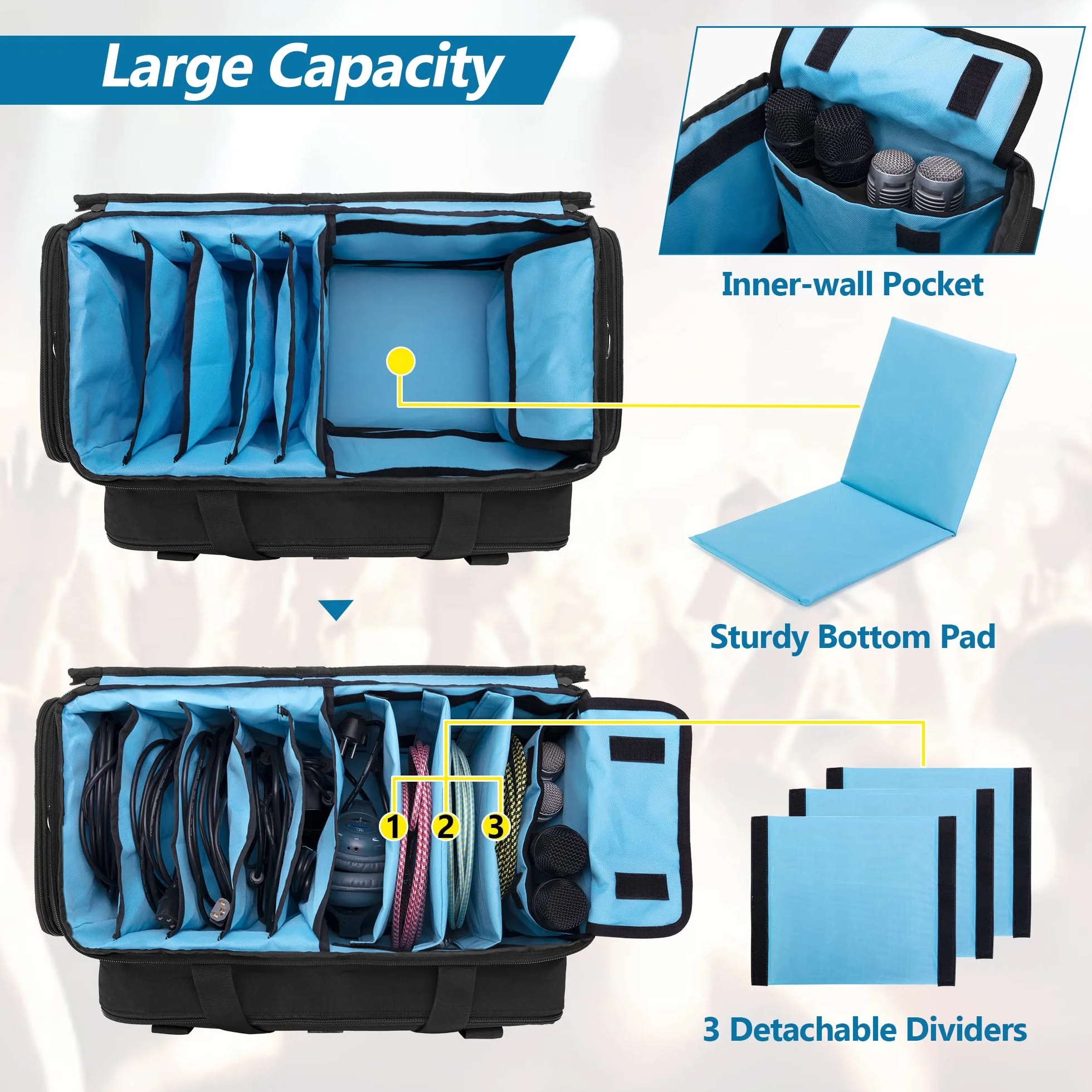 HODRANT Sac de Câble DJ Gig, Grand étui pour Câble DJ avec Fond Rembourré, Organisateur de Voyage pour Microphones et Instruments