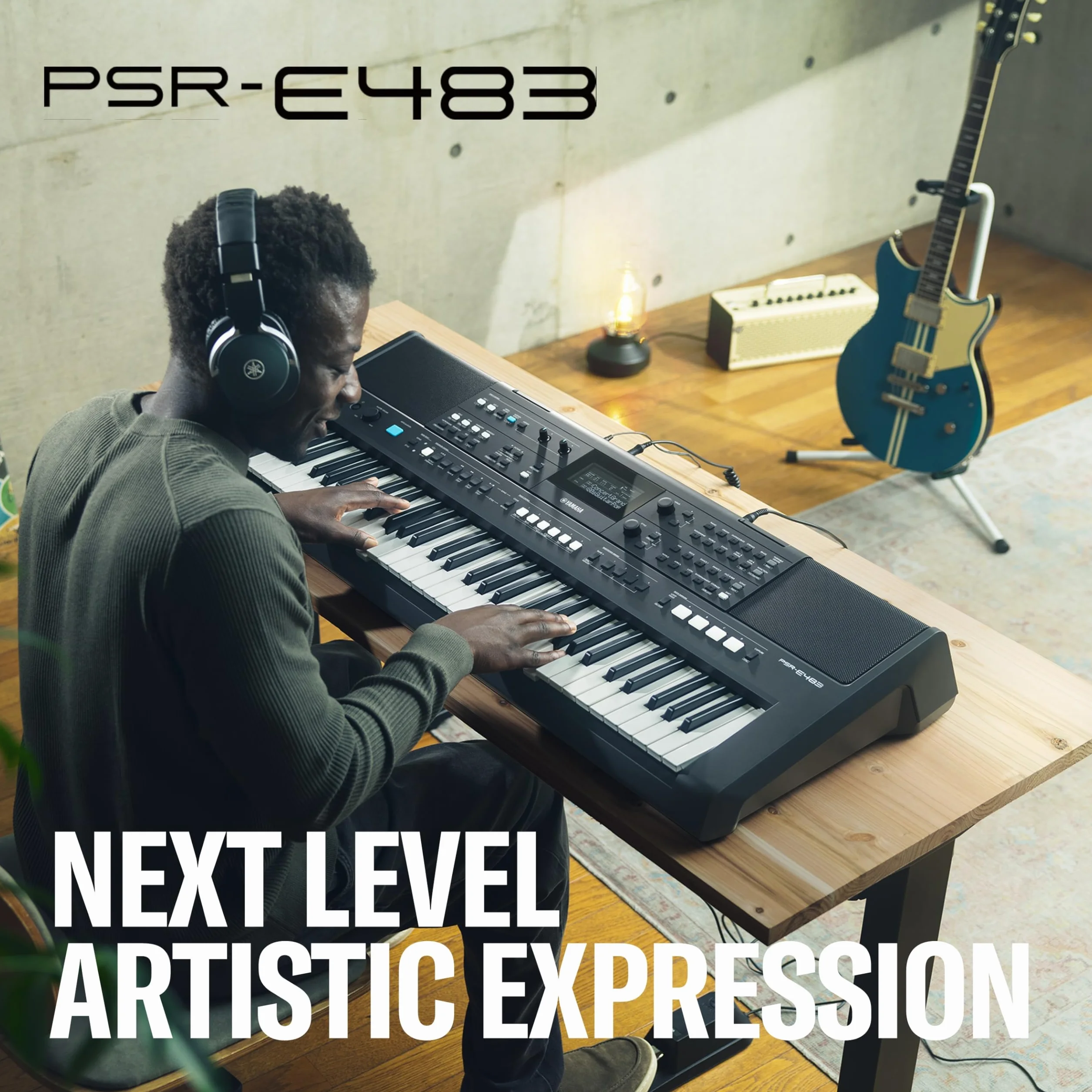 YAMAHA PSR-E483 Keyboard Portable 61 Touches Sensibles 860 Voices 15 Super Articulation Lite 345 Styles Noir