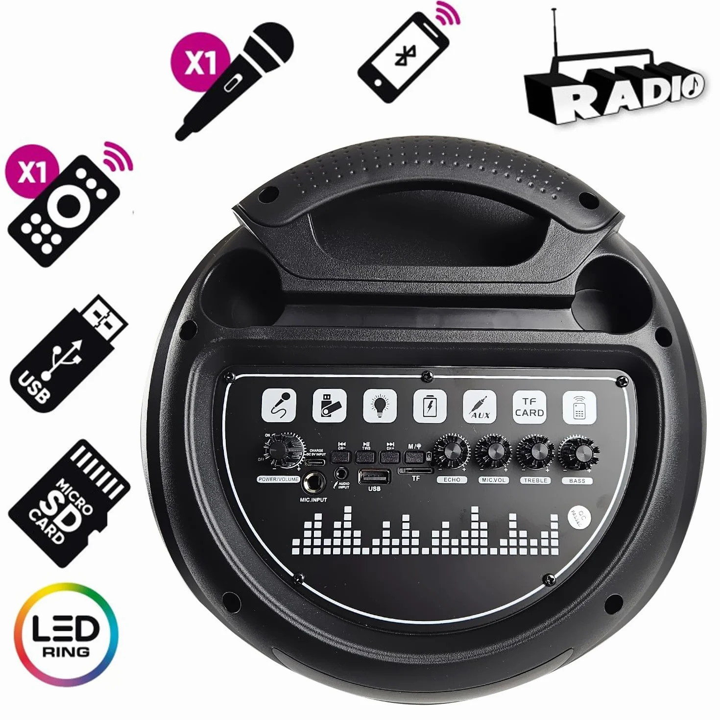 Enceinte Karaoké 800W INOVALLEY HP59-XXL Bluetooth USB Microphone sans Fil