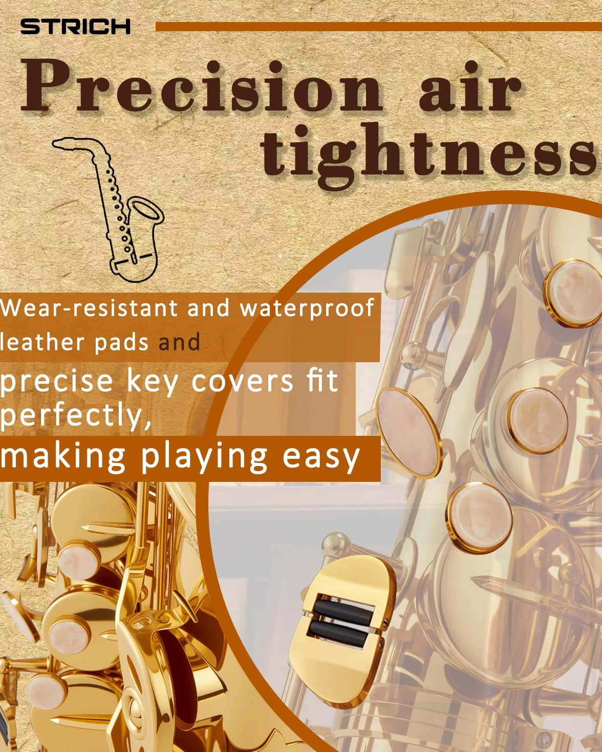 STRICH SSA-31 Kit de saxophone alto en cuivre pour débutants avec sangle, bec et anches