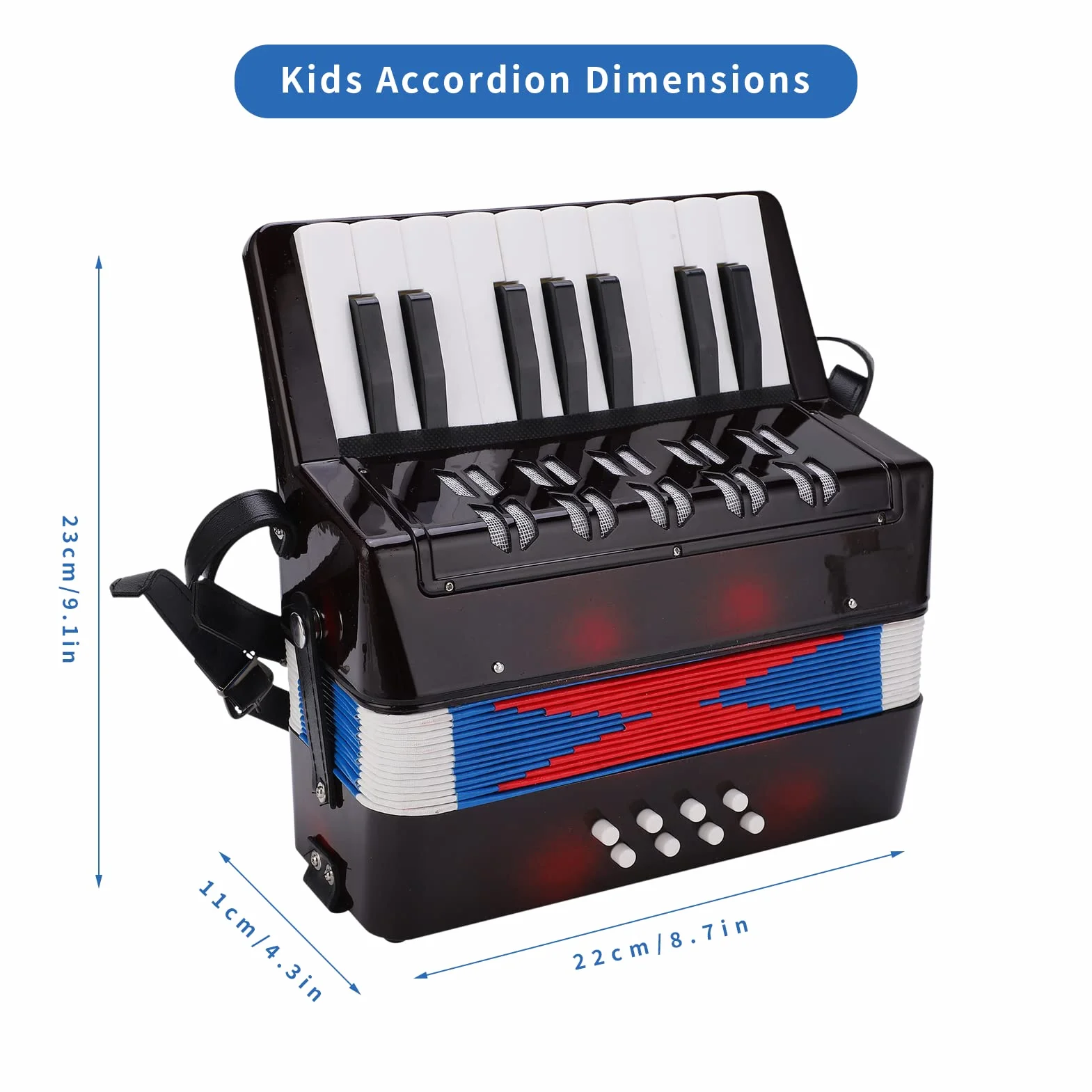 Accordéon Enfant 17-Clé 8 Basse Instrument Jouet avec Sangle en Cuir Rétractable Cadeau Débutants
