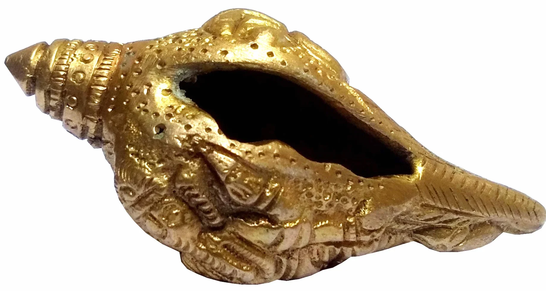 Purpledip Small Brass Ganesha Shankha Holy Conch Idol