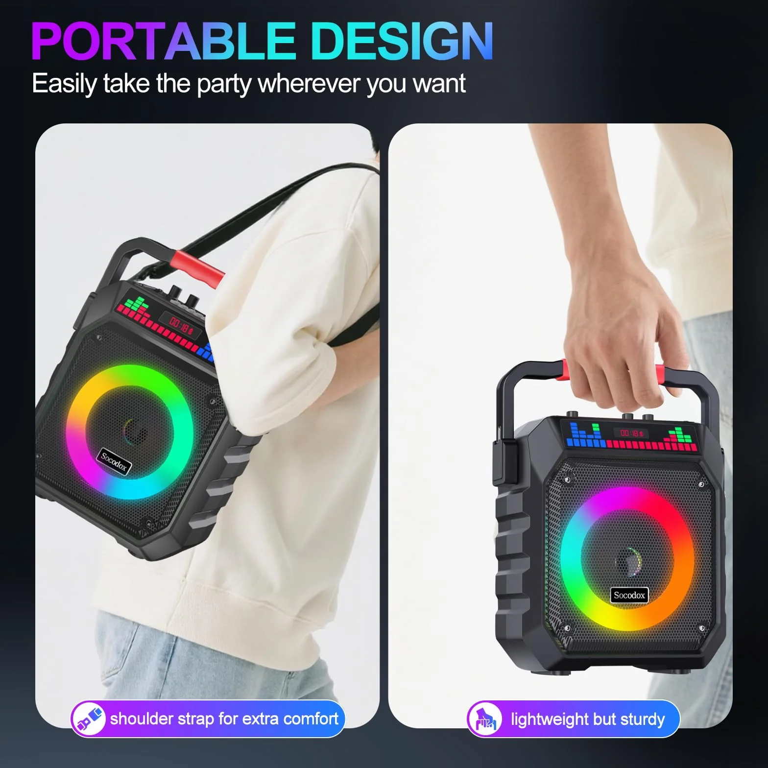 Enceinte Bluetooth Portable Karaoké avec 2 Microphones sans Fil, Lumières RGB, Système PA, USB/TF/AUX