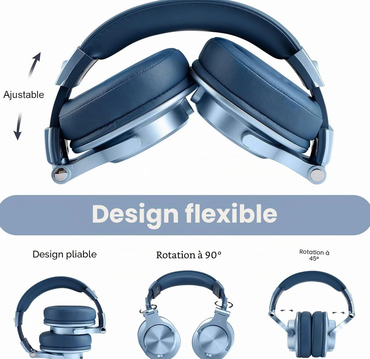 OneOdio A70 Casque Audio Bluetooth Sans Fil 72H, Casque Diadème Fermé avec Port Partagé, Écouteurs 3,5 mm pour DJ, Piano, Guitare, Enregistrement, Bleu Ciel