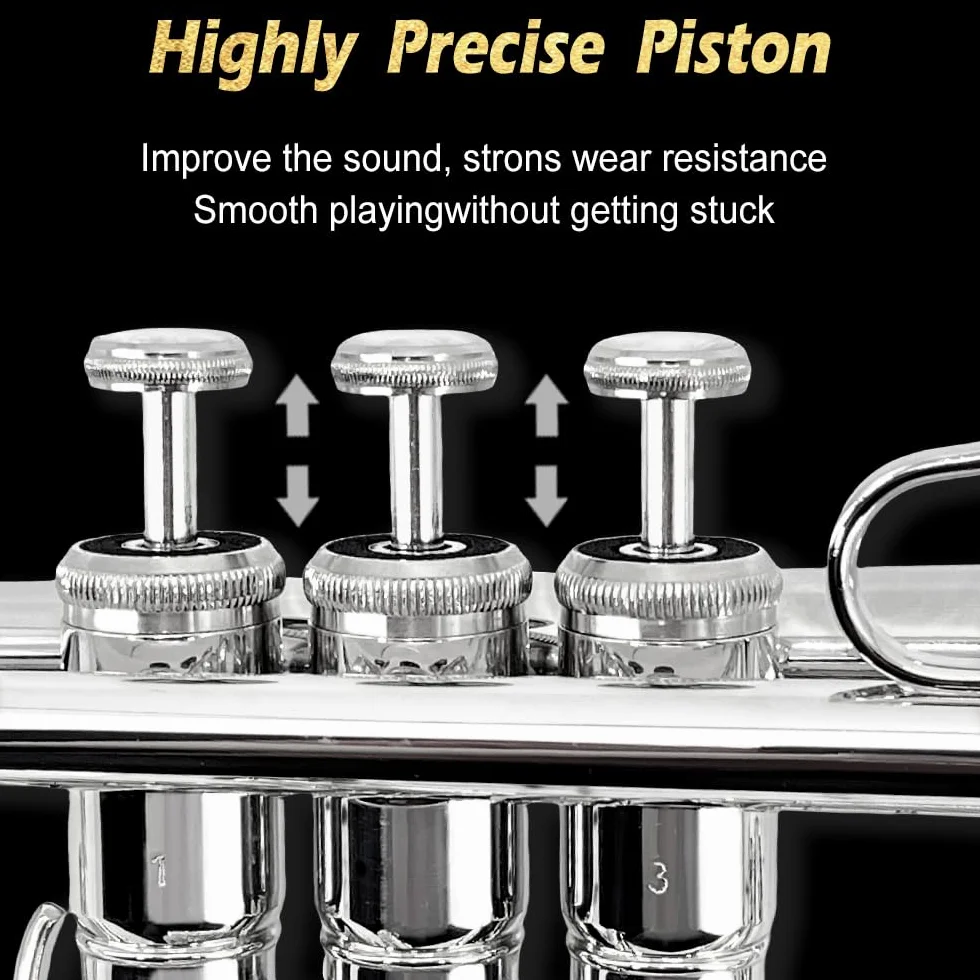 Trompette en si bémol standard pour débutants étudiants laiton avec embouchure 7C étui rigide argent