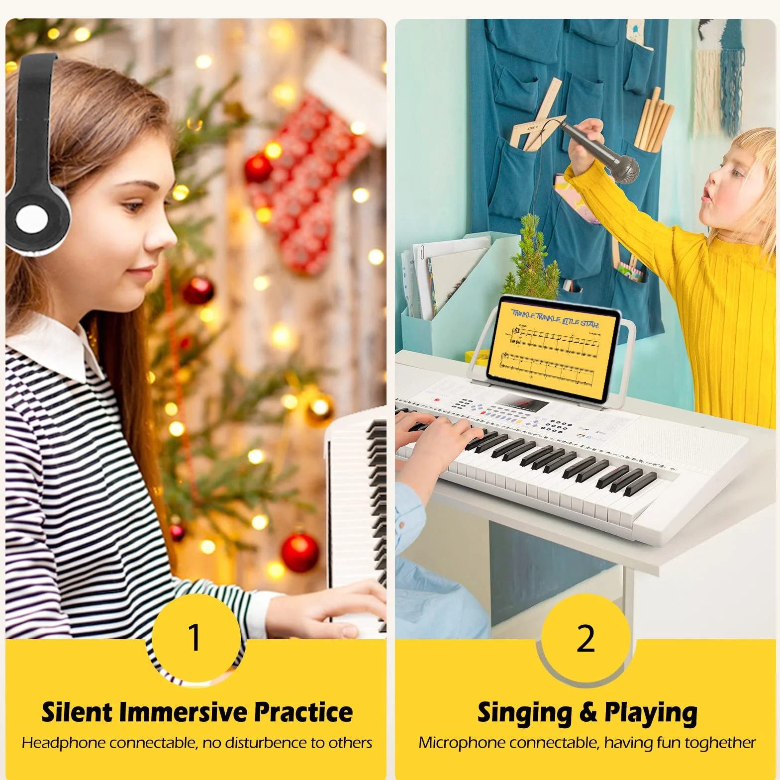 Vangoa Clavier Électronique 61 Touches Lumineuses avec Support Piano, Microphone, 600 Timbres, 400 Rythmes