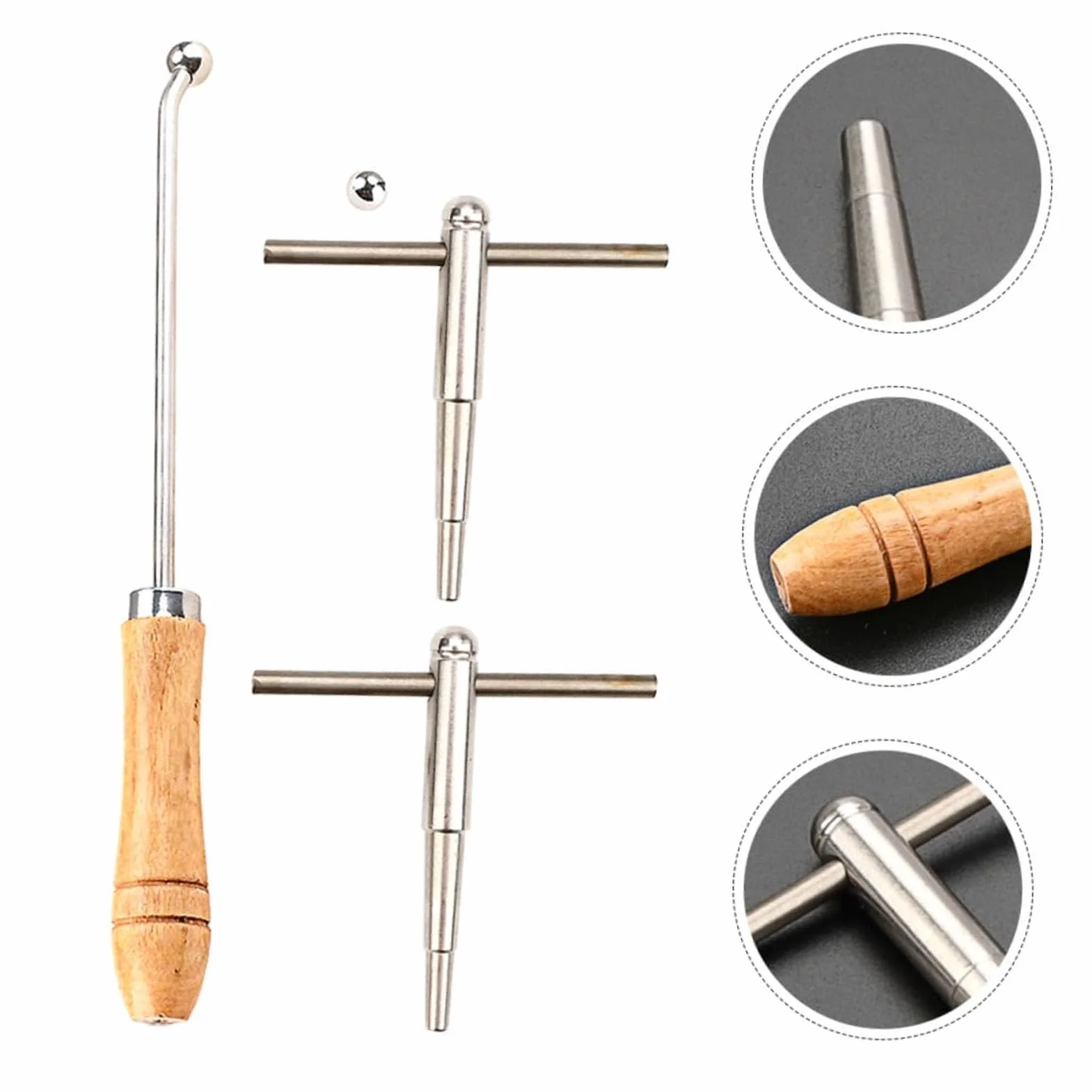 Outil de Réparation de Trompette, Tête Sphérique en Métal, Corne, Trombone, Outils d'Entretien du Cou avec Manche en Bois