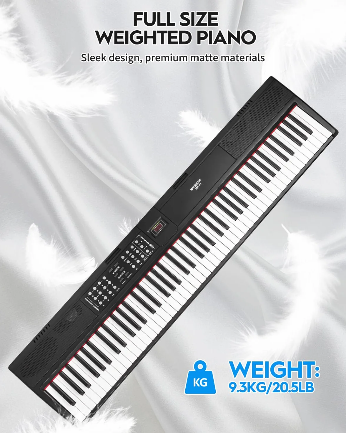 STRICH Piano électrique 88 touches lesté avec pédale de soutien, mécanisme martelé, 2 haut-parleurs 15 W, USB MIDI/sans fil, SDP