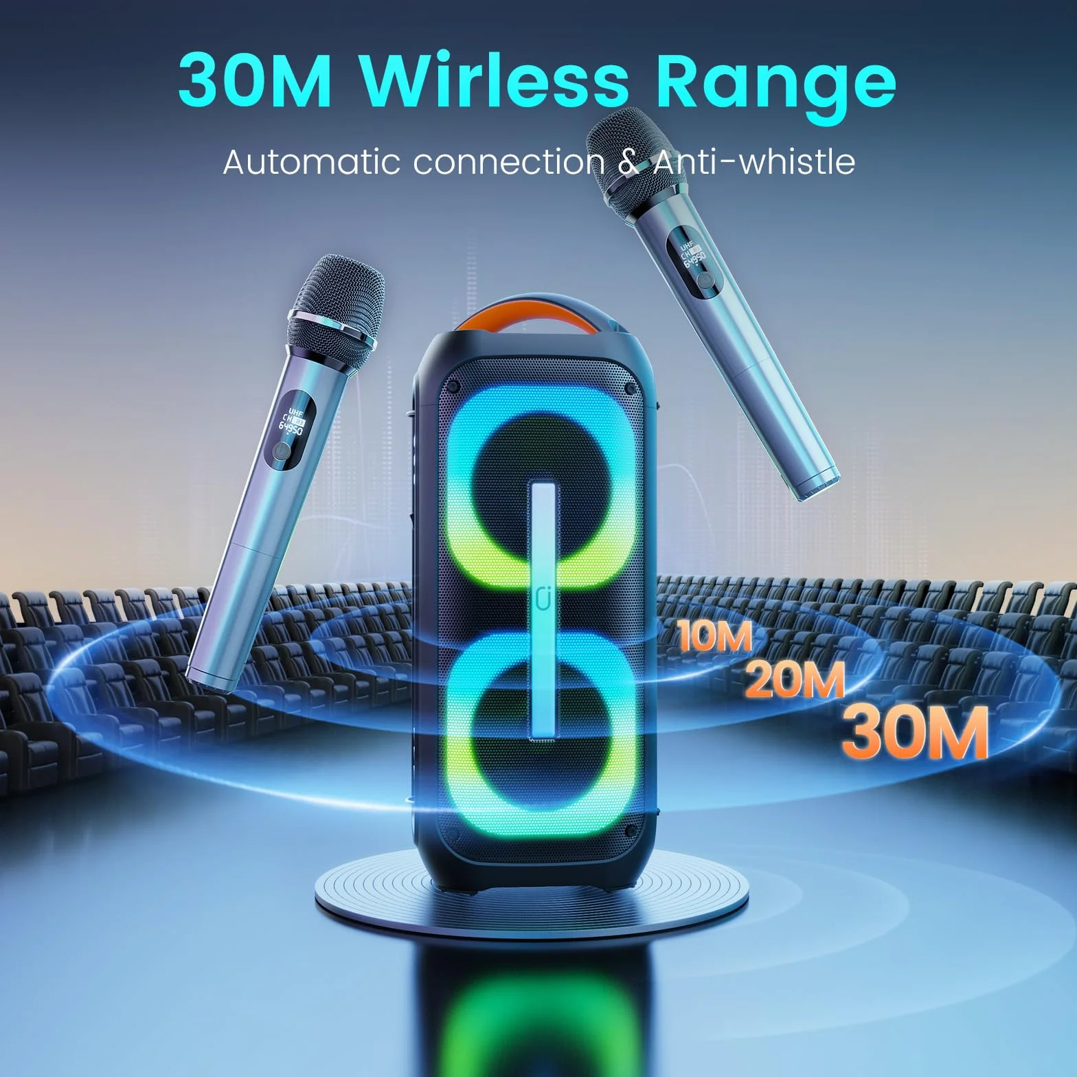 Karaoke Enceinte avec 2 Microphones sans Fil, Grande Machine de Karaoké Complet avec Lumières, Portable Système Support TWS/AUX/FM/USB/TF