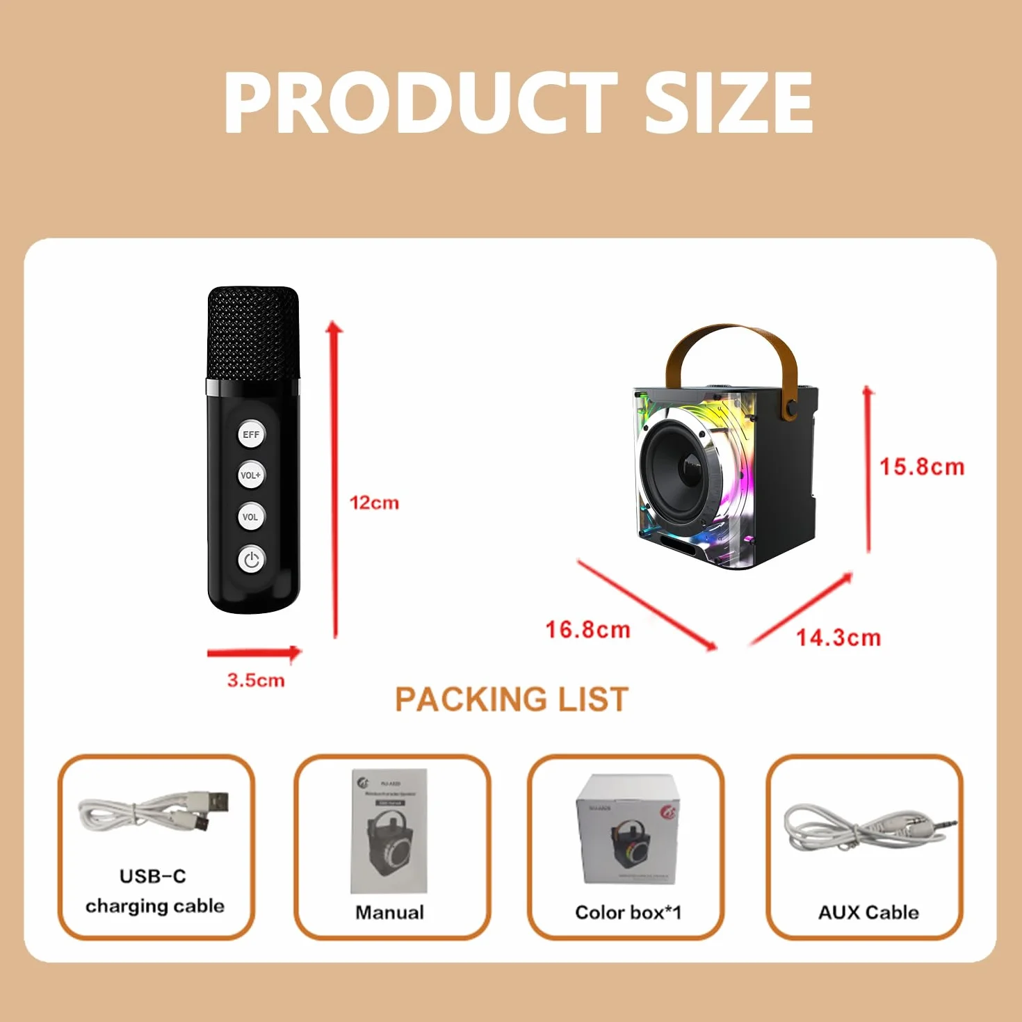 Machine de Karaoké avec 2 Microphones Sans Fil, Enceinte Bluetooth Portable avec Lumières LED pour Enfants Adultes