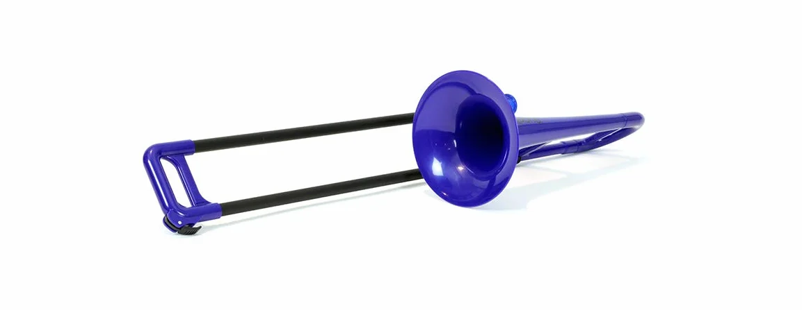 PBONE Trombone MINI avec embouchure et housse, Bleu