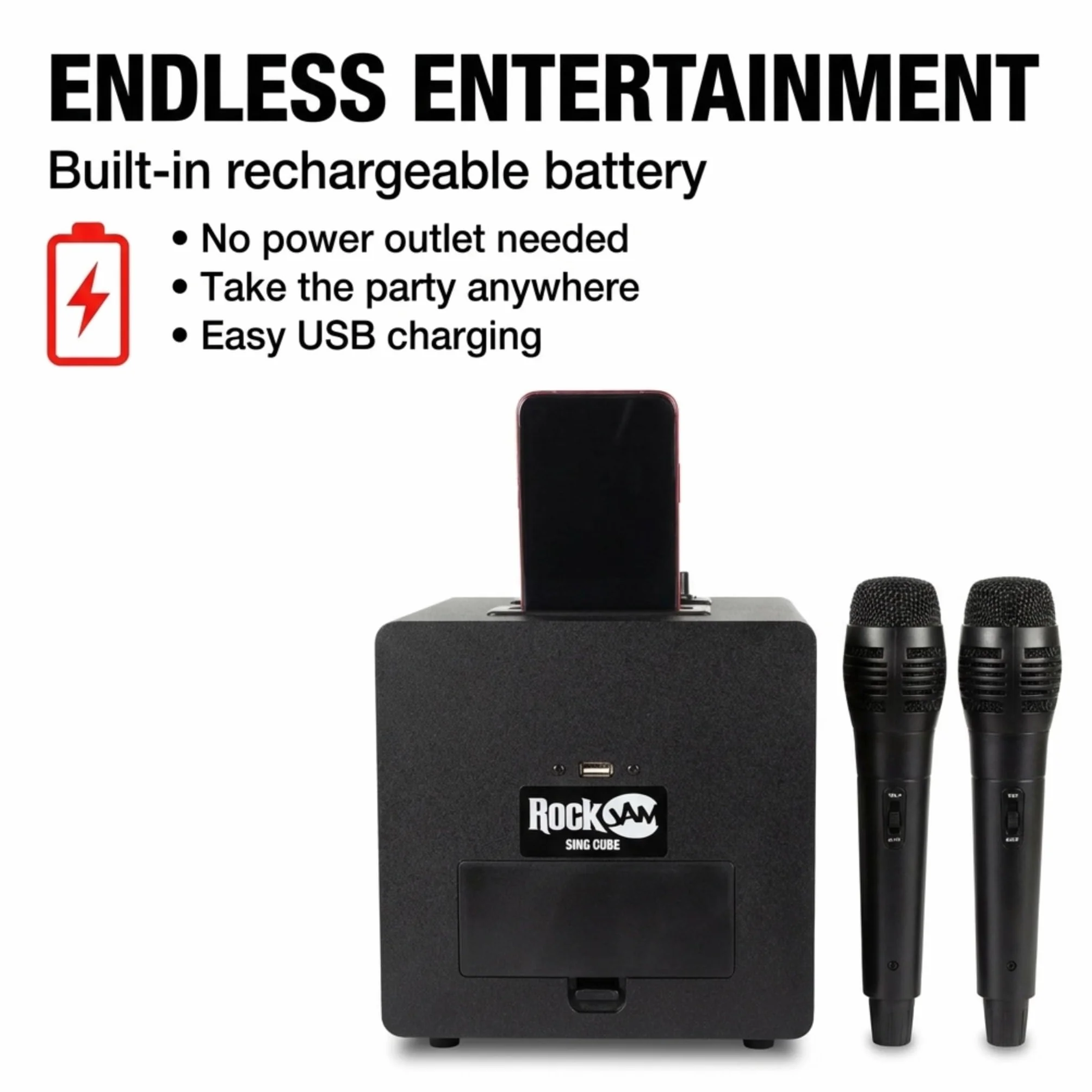 RockJam Machine de karaoké Bluetooth 10 Watts Rechargeable avec Deux Microphones et Jeux de lumière