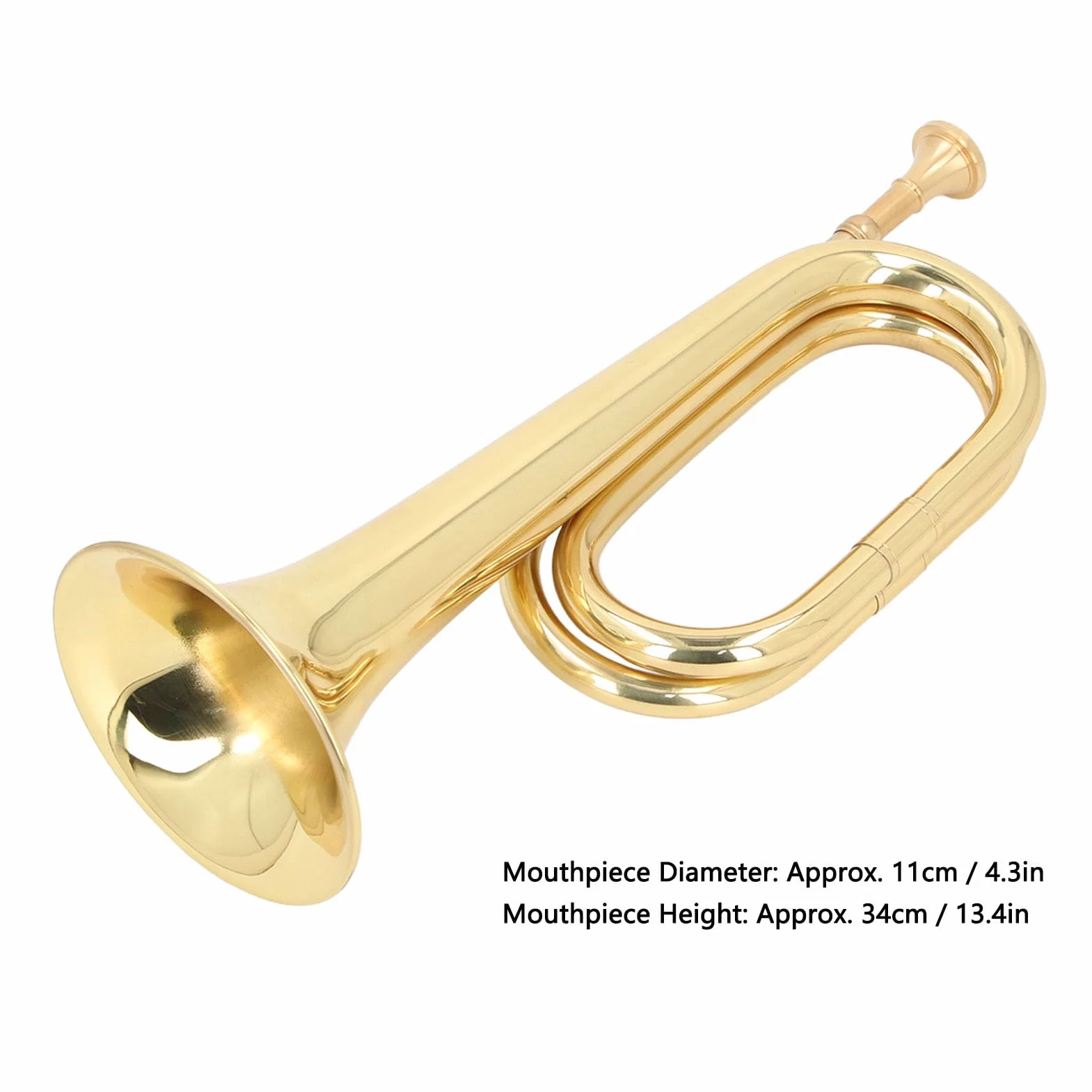 Trompette à clé C Bugle de Cavalerie en Laiton Doré Instrument Militaire