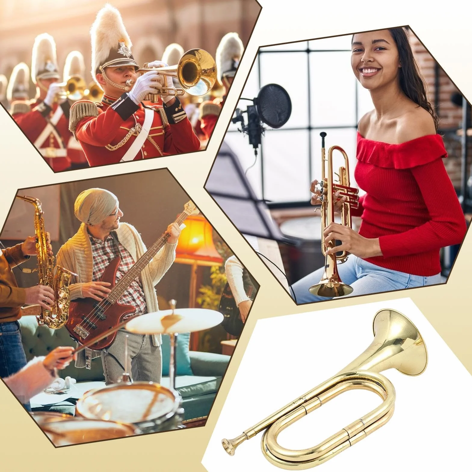 Gold Plated Pocket Trumpet Bugle for Beginners Band Orchestra Cavalry