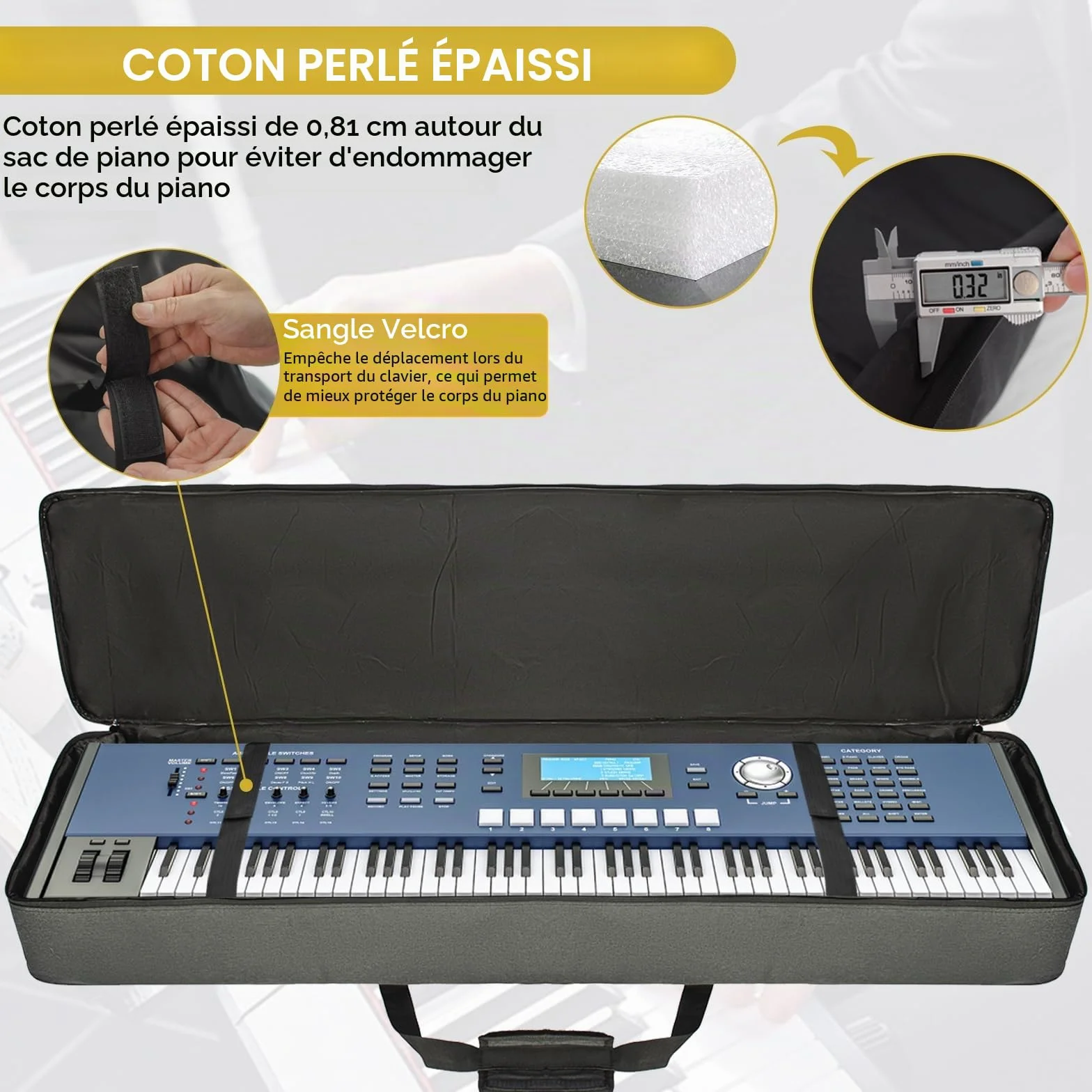 AKOZLIN Sac de transport universel étanche Oxford épais pour clavier portable 88 touches 137,9 cm