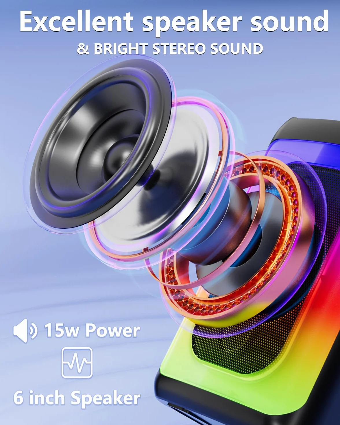Ankuka Enceinte Bluetooth Karaoké Portable avec 2 Microphones, Lumières LED, TF/USB, FM, Aux, TWS, Noir