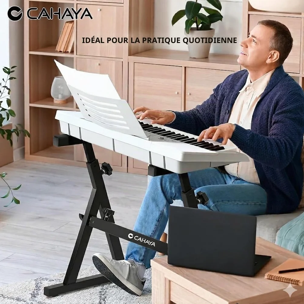 CAHAYA Support de clavier réglable 113 kg, double en Z 4 cm, hauteur et longueur réglables pour piano numérique 61 76 88 touches