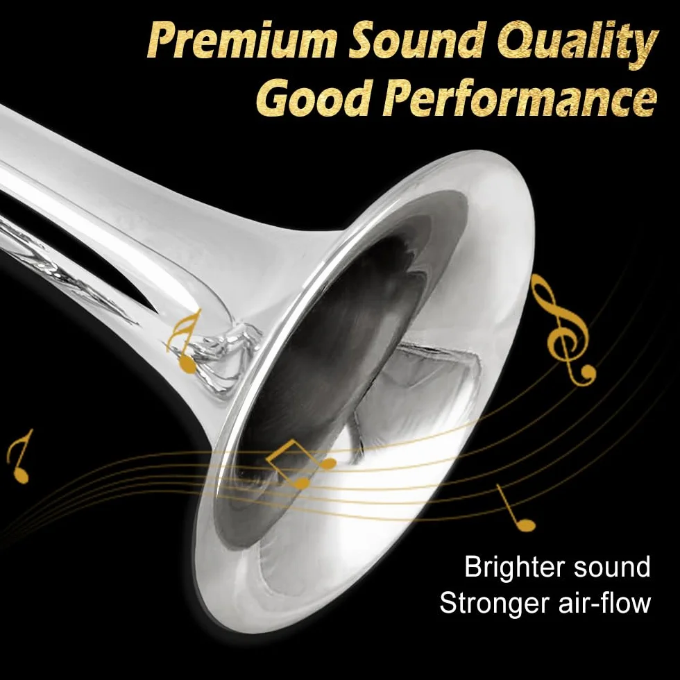 Trompette en si bémol standard pour débutants étudiants laiton avec embouchure 7C étui rigide argent