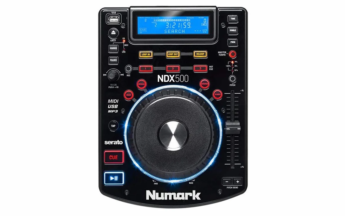 Numark NDX500 - Lecteur CD USB Contrôleur DJ avec Jog Wheels Tactiles, Interface Audio Intégrée, Fader Long Débattement, Préconfiguré pour Serato DJ