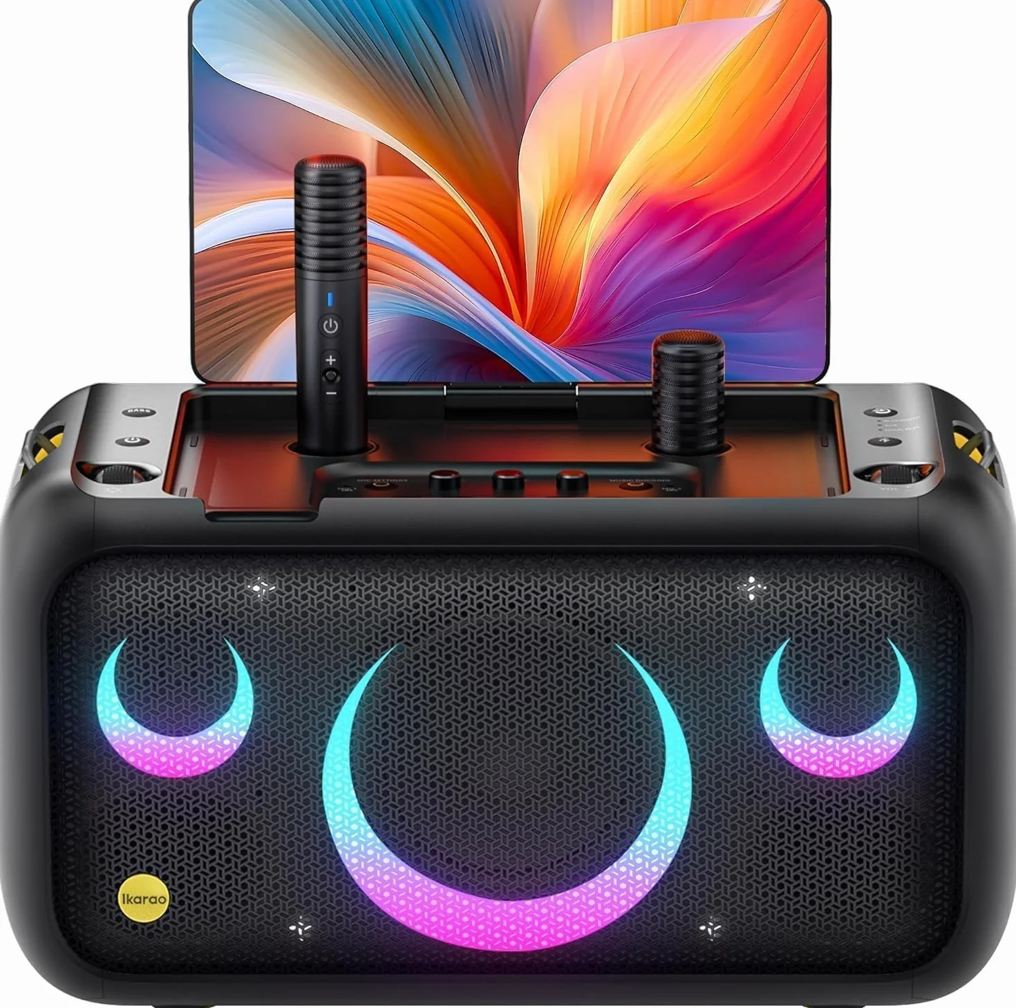 Ikarao Break X1 Machine de Karaoké avec Écran Tactile 13,3", Enceinte Bluetooth 800W, 2 Micros sans Fil et Éclairage LED