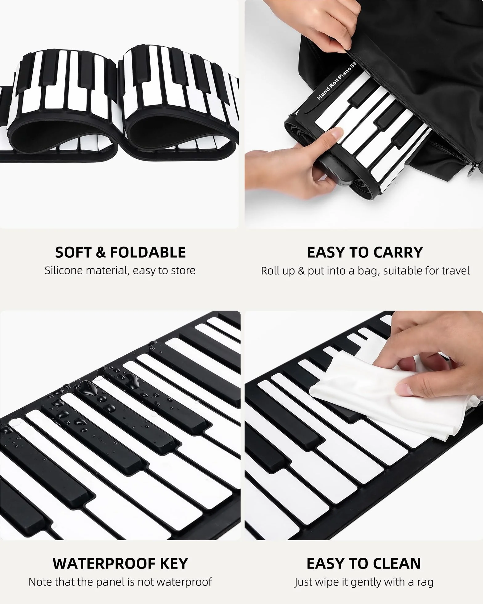 POGOLAB Clavier Piano 88 Touches Enroulable - Portable avec Bluetooth, 128 Tonalités, 128 Rythmes, Pédale