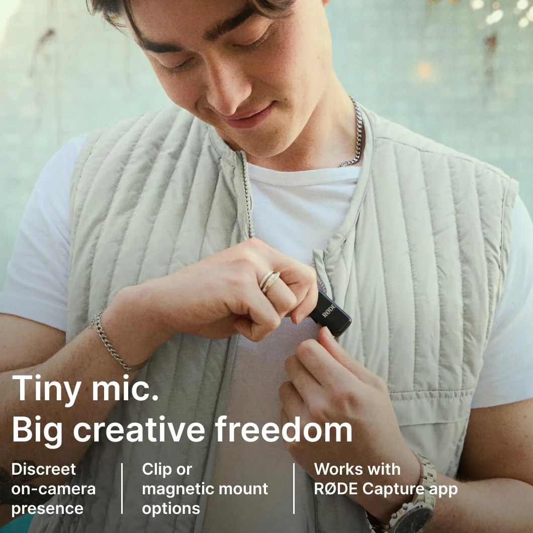 RØDE Wireless Micro, Microphone sans Fil Compact, Deux micros avec boîtier de Charge USB-C Noir