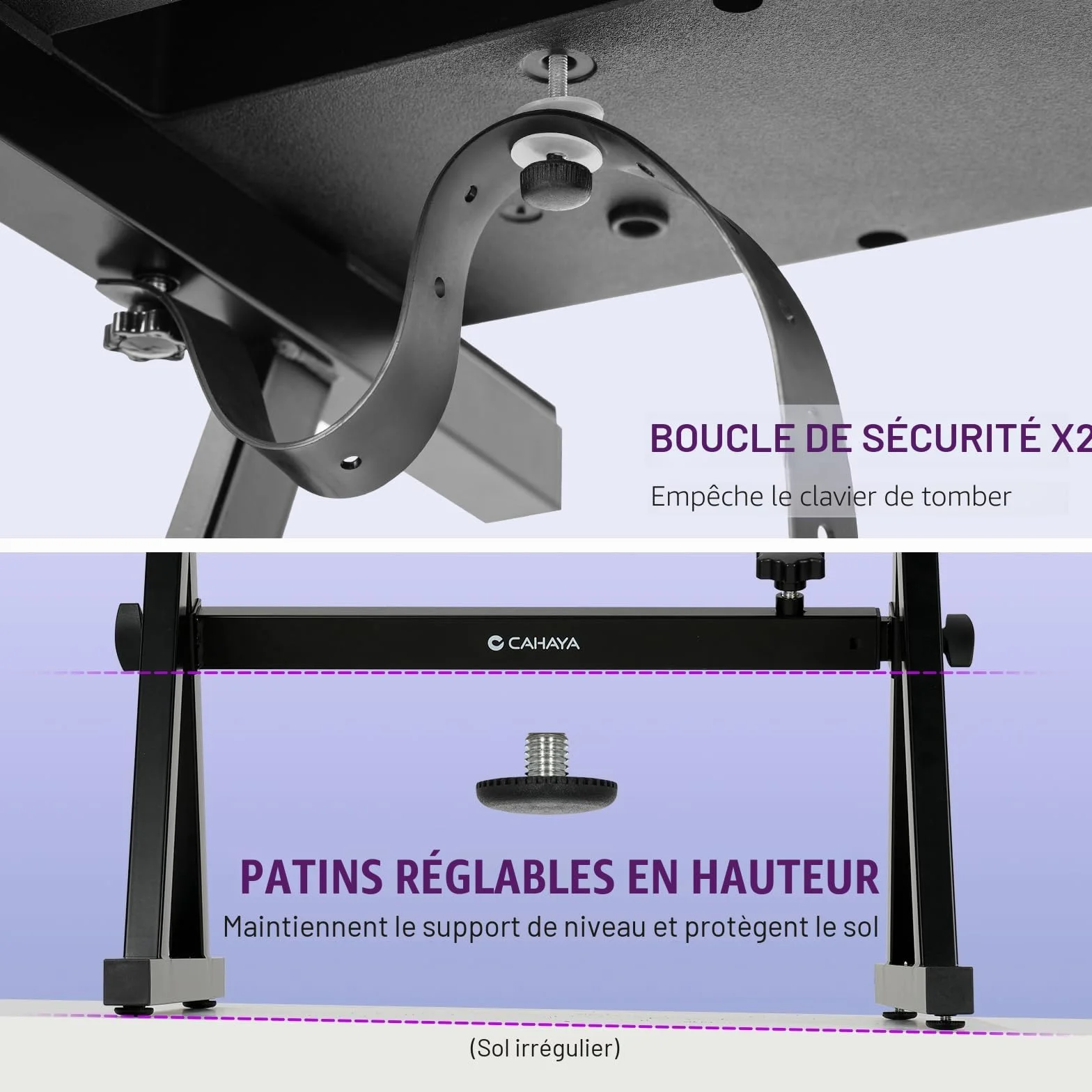 CAHAYA Support de clavier réglable 113 kg, double en Z 4 cm, hauteur et longueur réglables pour piano numérique 61 76 88 touches