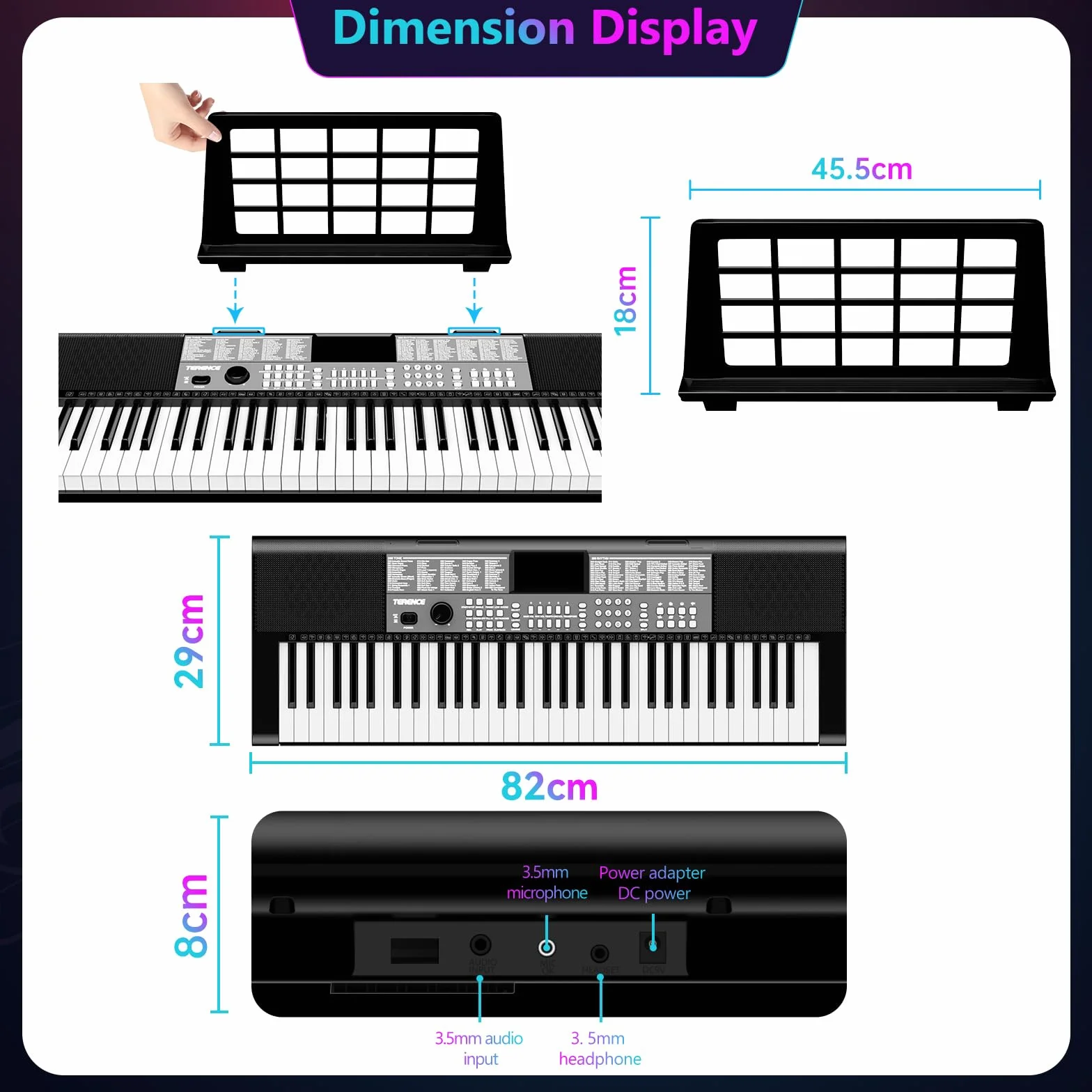 TERENCE Piano Numérique 61 Touches Double Haut-parleur HiFi Clavier LED 2 Options d'alimentation