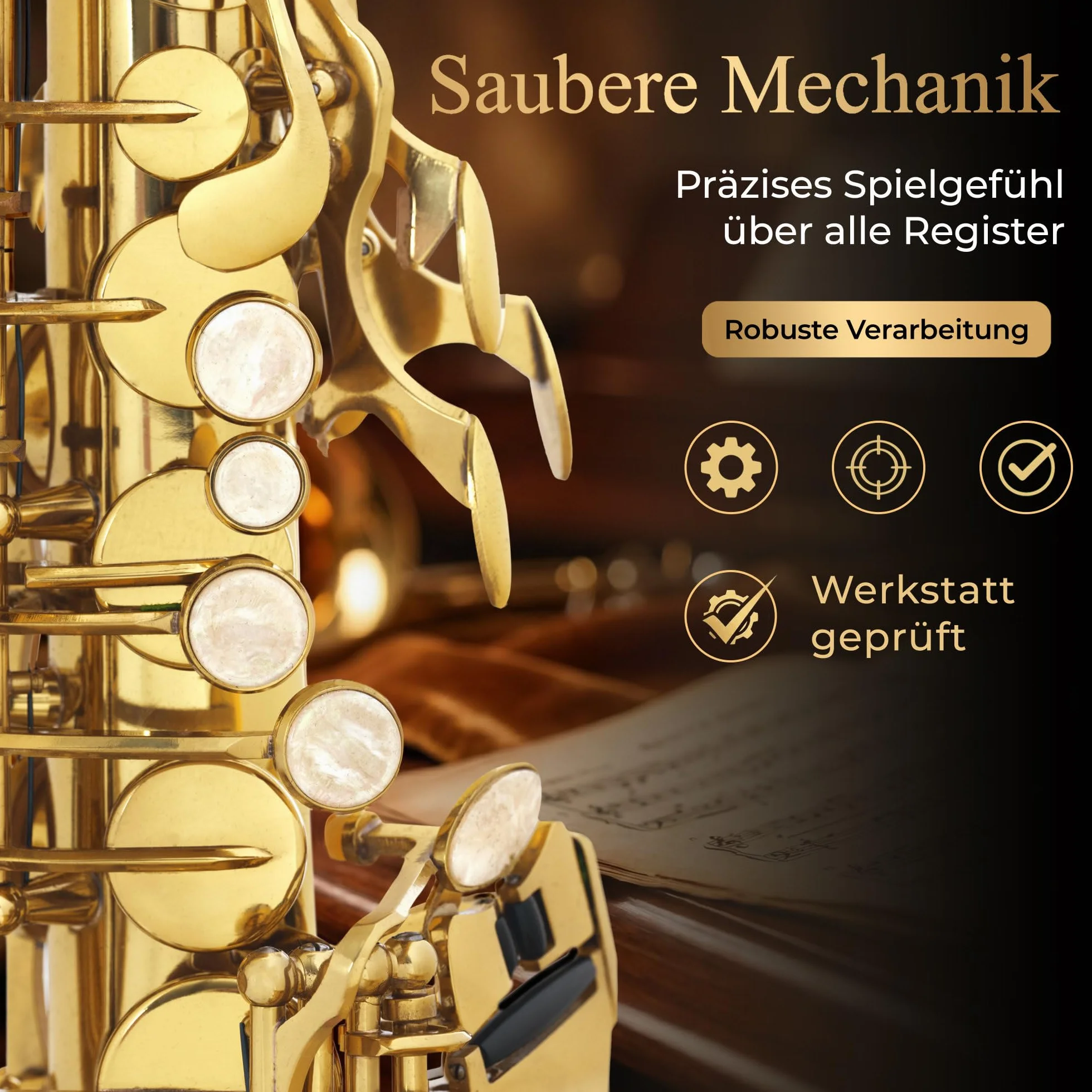 Classic Cantabile AS-450 Saxophone alto en laiton, accordage il, étui léger et accessoires