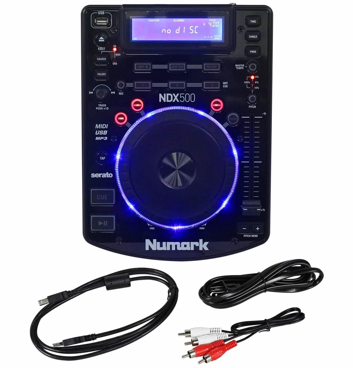 Numark NDX500 - Lecteur CD USB Contrôleur DJ avec Jog Wheels Tactiles, Interface Audio Intégrée, Fader Long Débattement, Préconfiguré pour Serato DJ