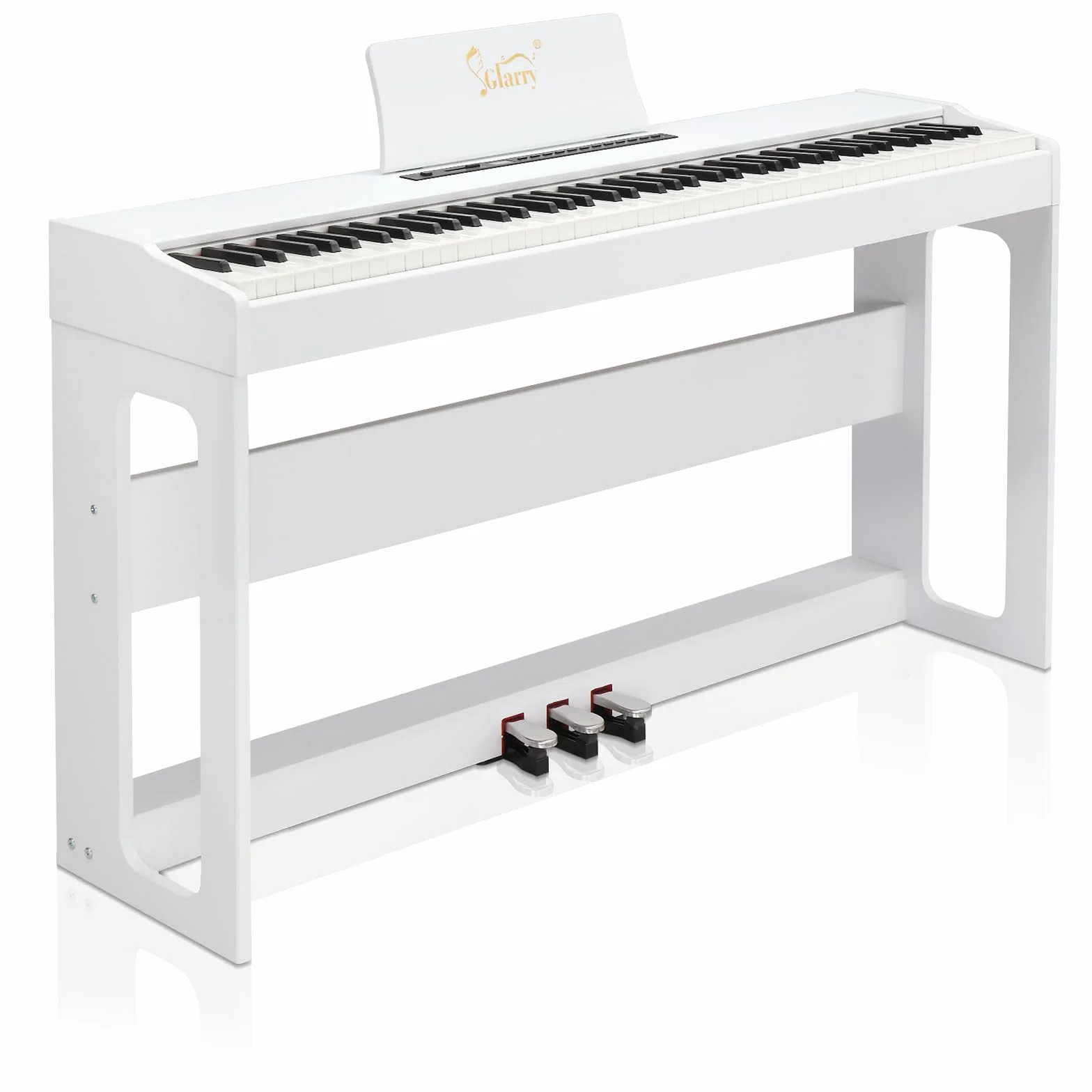 Piano Numérique 88 Touches Pondérées Glarry Domicile avec MIDI-USB, Bluetooth, Haut-Parleurs Stéréo, Action du Marteau, Clavier Fullsize Blanc