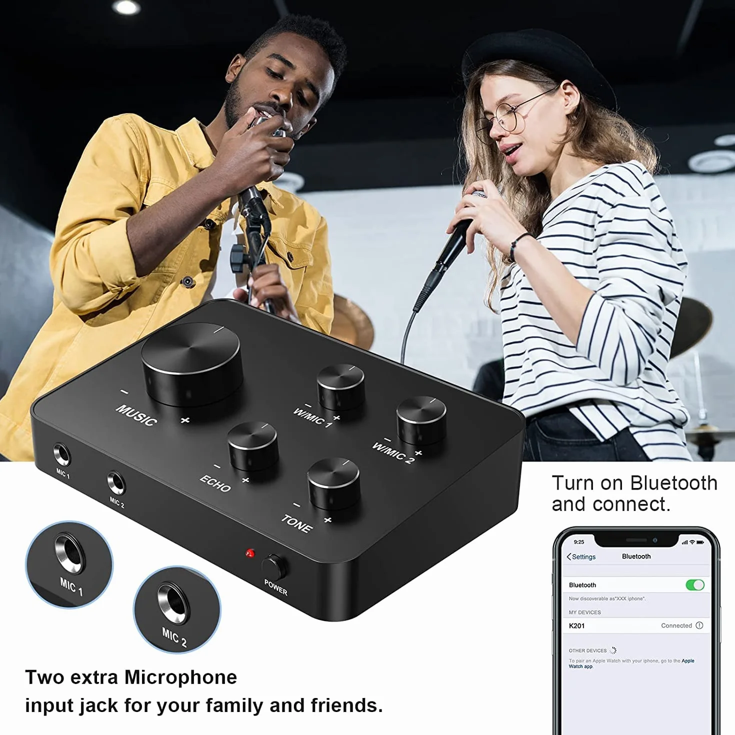 Karaoke Micro sans Fil UHF Double Portable Bluetooth pour TV PC Fête DJ Haut-Parleur 100FT