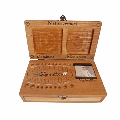 Country Casa Boite à dents de lait Quenottes empreintes bracelet naissance Coffret en bois