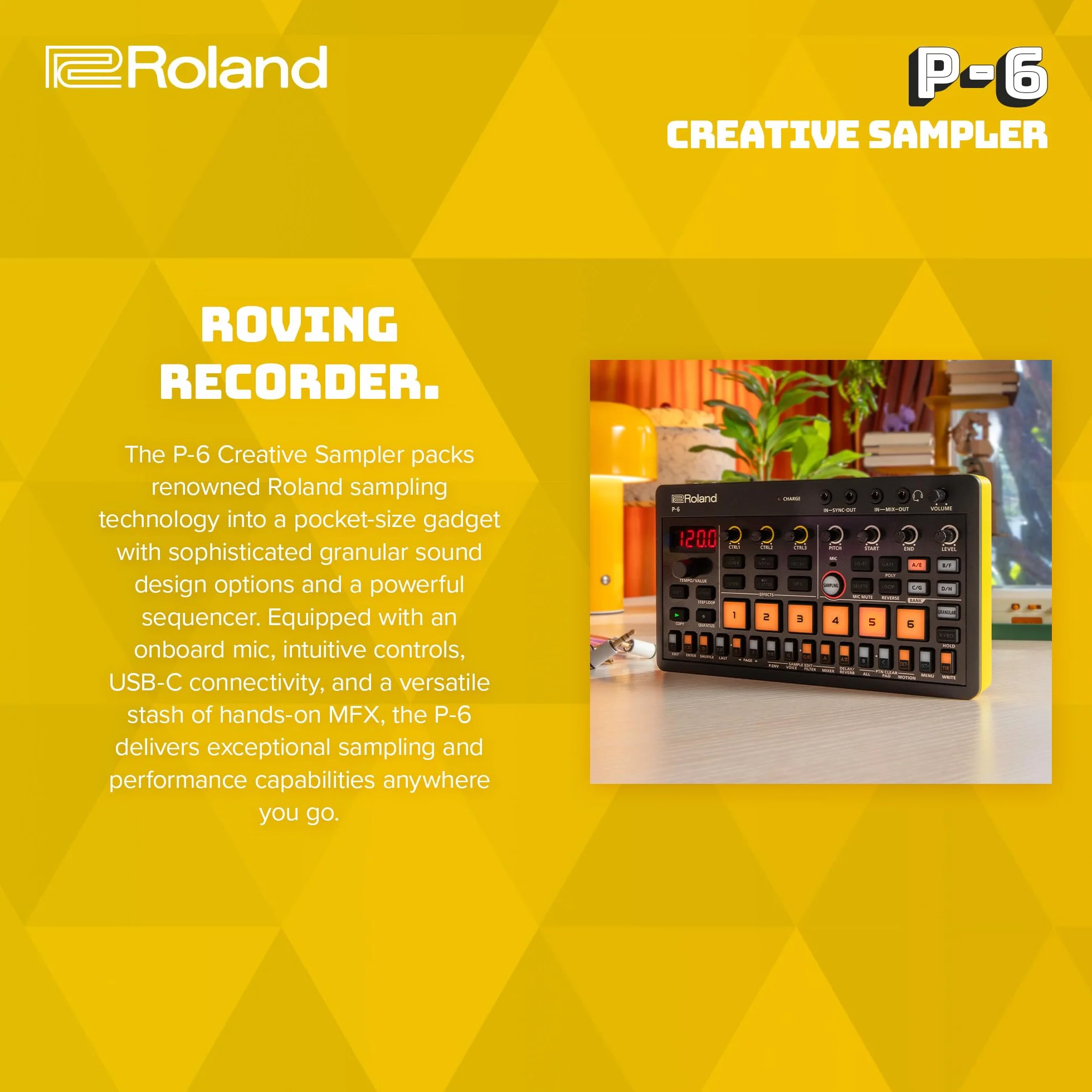 Roland AIRA Compact P-6 Creative Sampler granulaire séquenceur clavier intégré microphone effets