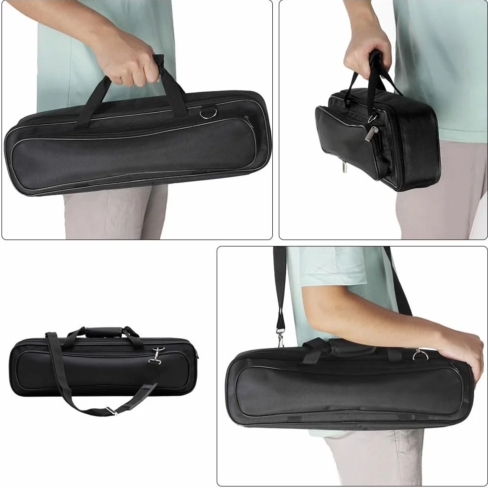 Sac De Flûte Oxford Rembourré Épais Bandoulière Ajustable Portable pour Flûte Traversière 16 Trous Rangement Instrument