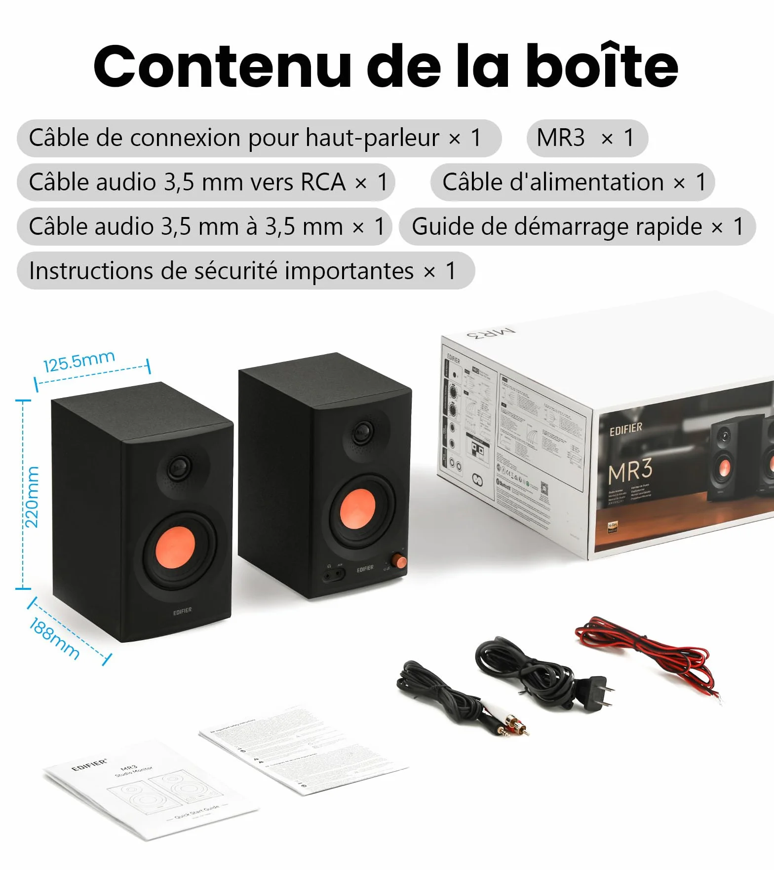 Edifier MR3 Haut Parleurs de Studio Compacts 2.0, Hi-Res Audio, Bluetooth V5.4, Noir