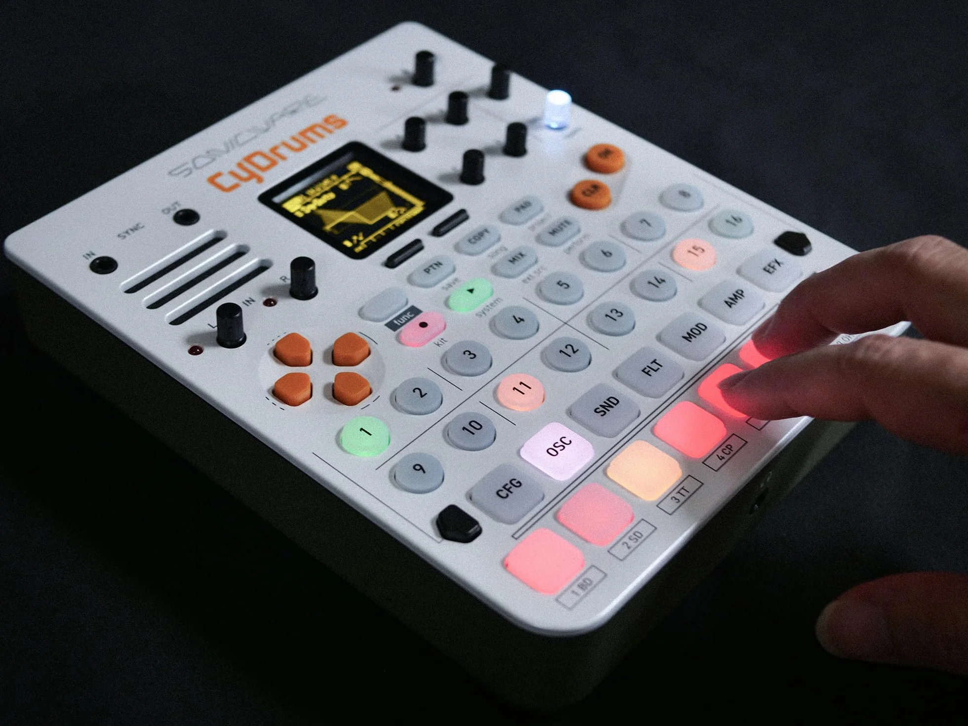 Sonicware CyDrums Expressive Drum Synthesizer Neo-Hyperactive Drum Machine Wavetable Velocity Pressure Modulation Built-in Speaker Battery-powered