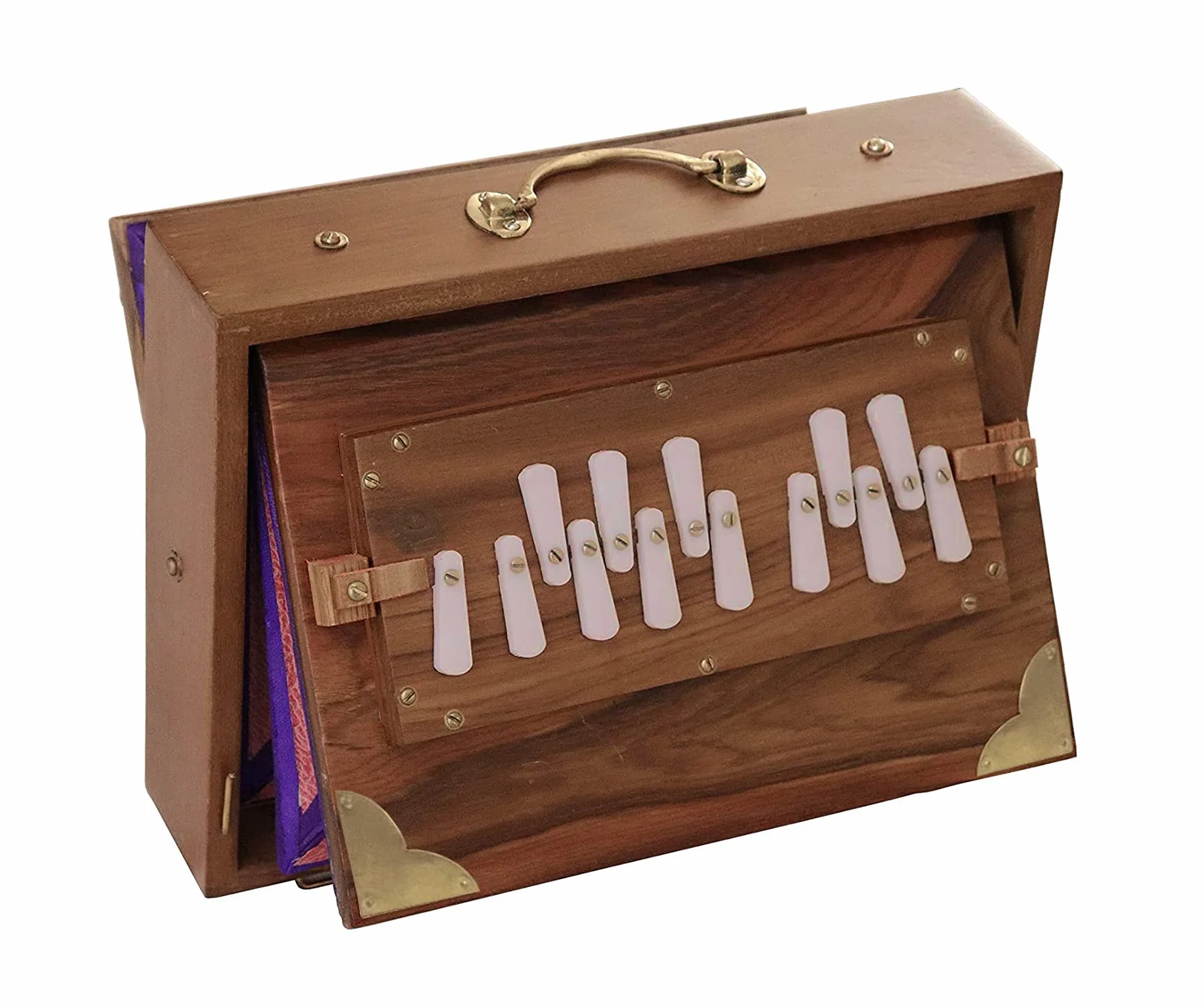 Boîte Shruti indienne en bois de teck 440 Hz raccords laiton compacte