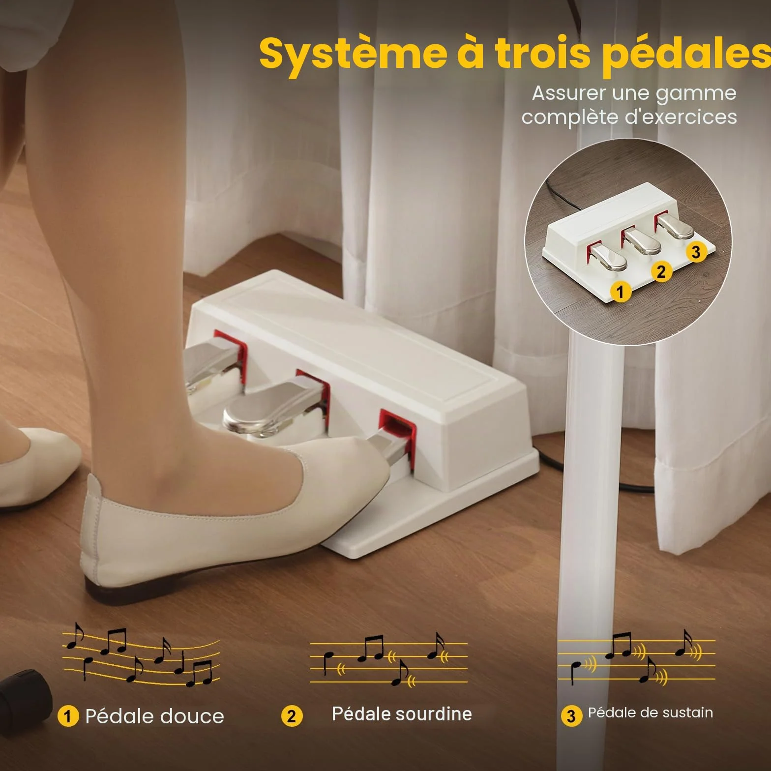 MUSTAR Piano numérique 88 touches taille complète avec 3 pédales, portable, MIDI-USB, support, blanc