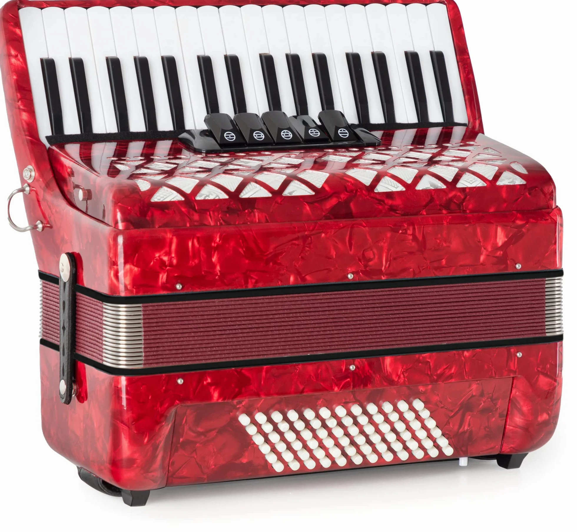 Accordéon Classic Cantabile 72 Basses Secondo V 3 voix 34 touches aiguës Rouge avec sangles et housse