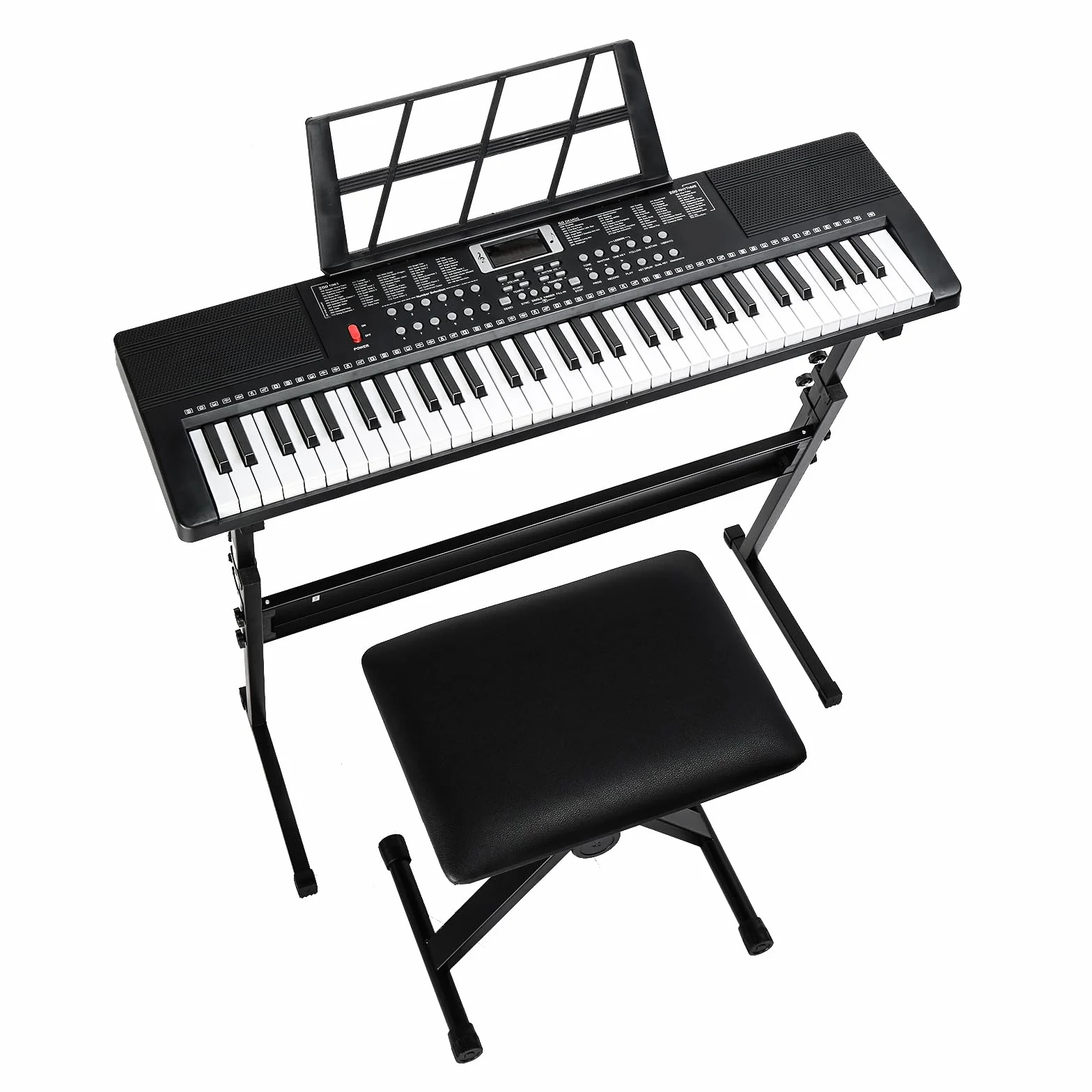 LEADZM Piano Numérique 61 Touches avec Support, Banc, Pupitre, Casque, Microphone, Écran LED, 3 Modes d'Apprentissage pour Débutants Noir