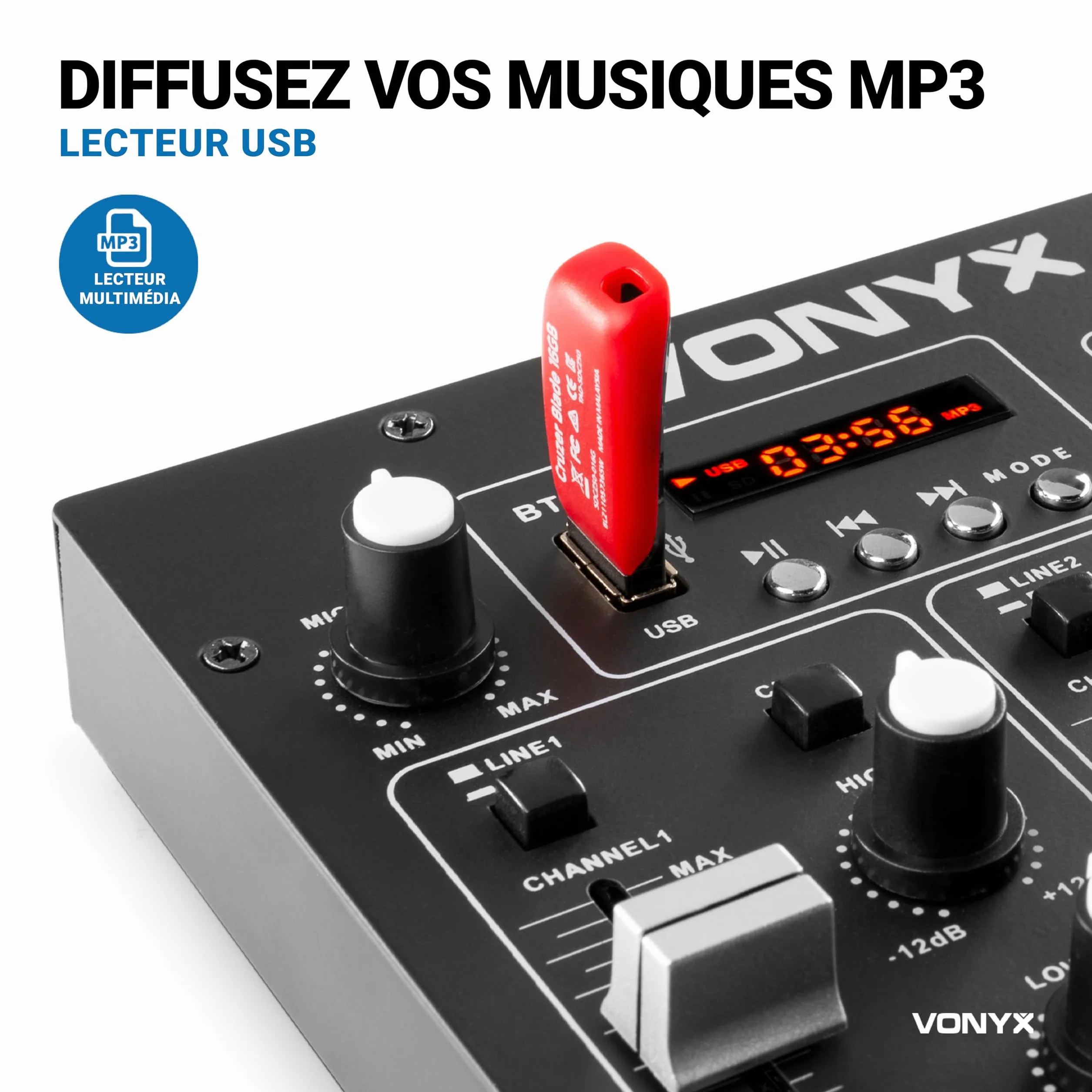 Vonyx STM2290 Table de Mixage DJ 8 Canaux Bluetooth USB Entrée Micro Sortie Casque