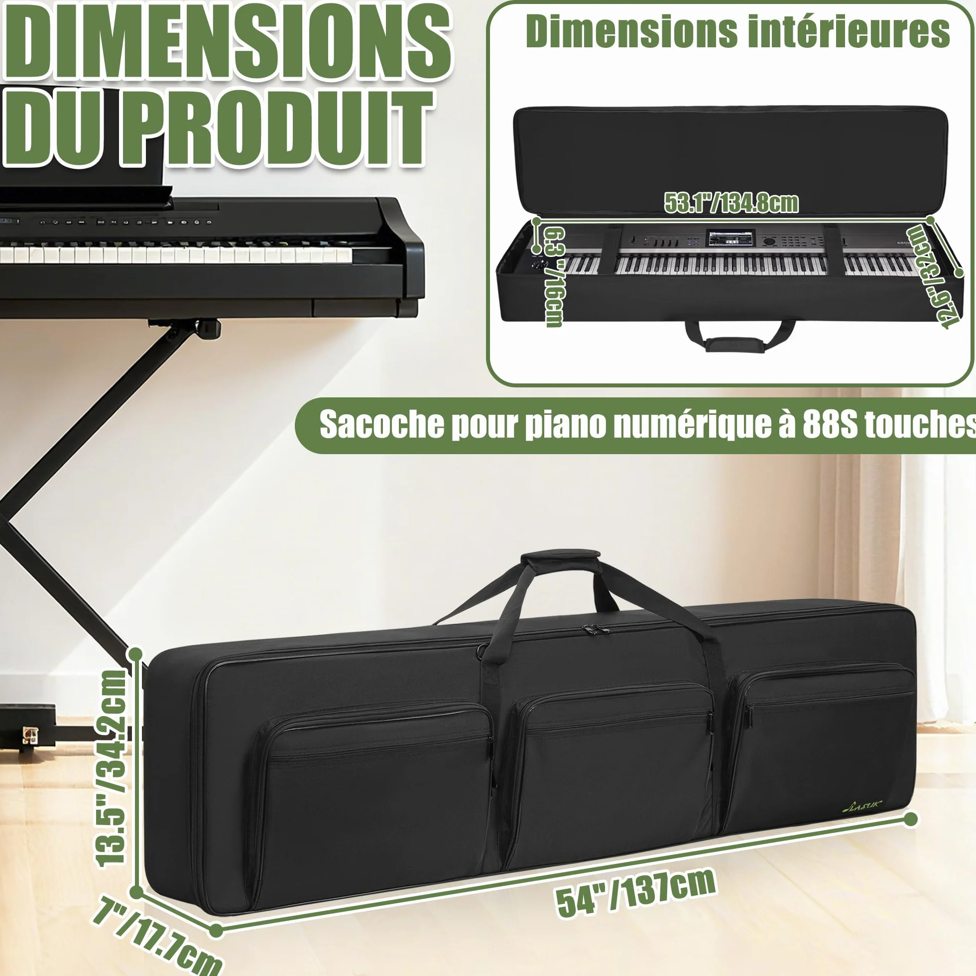 OUUTMEE Sac pour Clavier 88 Touches, Sac de Transport pour Piano électrique 137x33x17cm