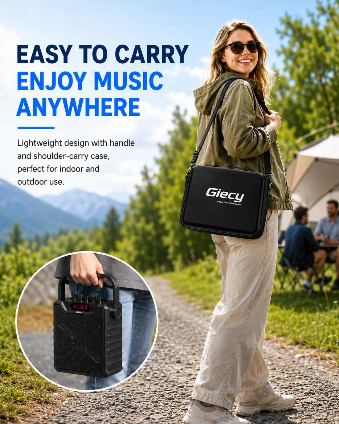 Amplificateur de Voix Portable avec Microphones sans Fil UHF, Enceinte Bluetooth Karaoké, Sac de Transport