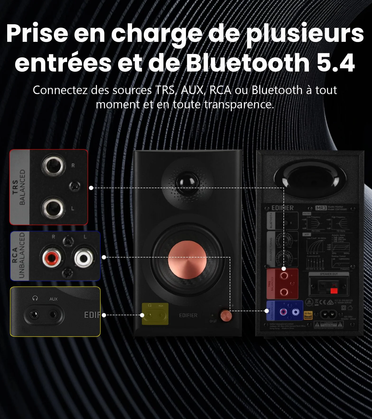 Edifier MR3 Haut Parleurs de Studio Compacts 2.0, Hi-Res Audio, Bluetooth V5.4, Noir
