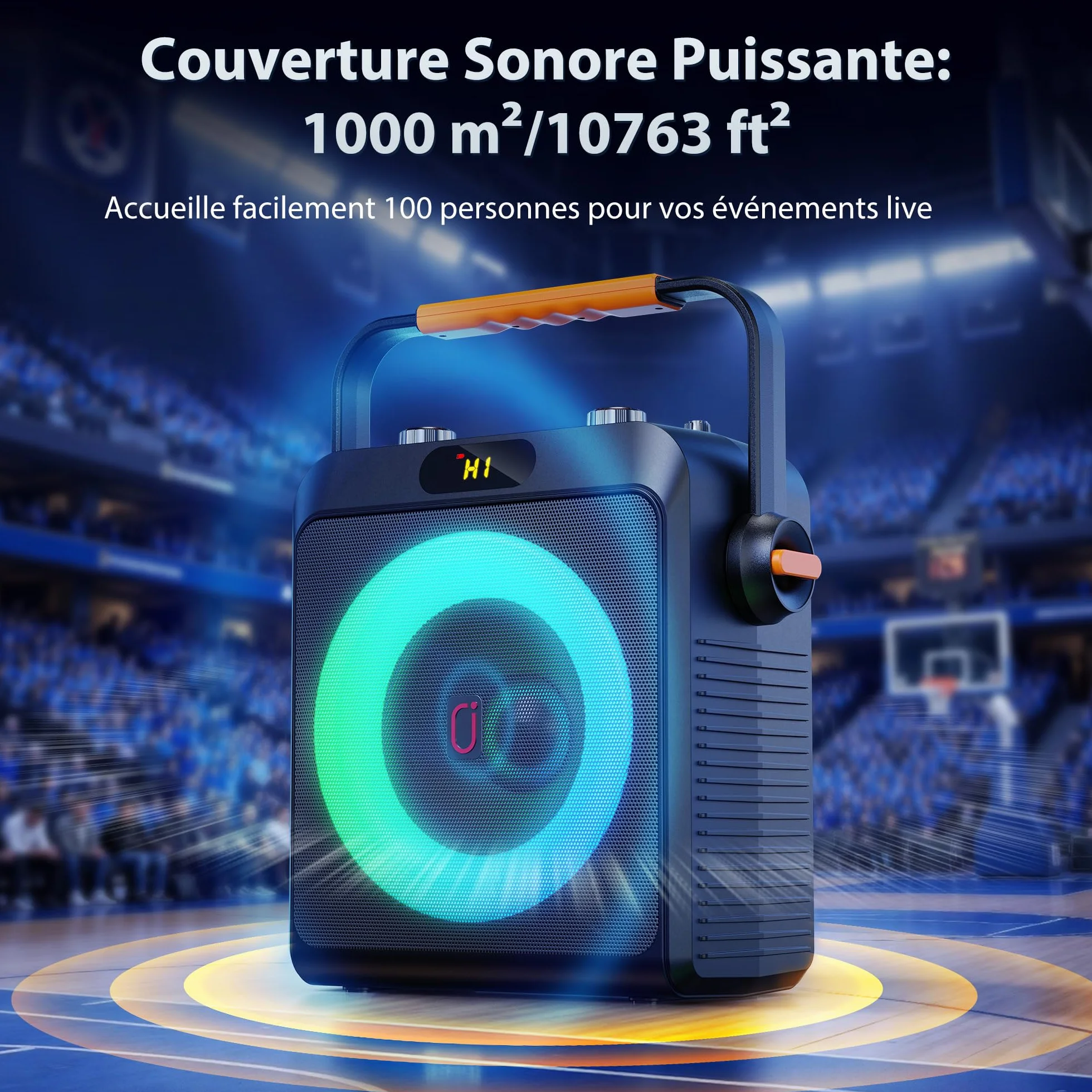 Machine de Karaoké Professionnel 80W avec 2 Microphones sans Fil, TWS Stéréo, 4 Mode Égaliseur Intégré, Support REC/AUX/USB/TF