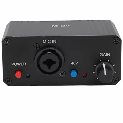 Préampli de Microphone 48 V avec Alimentation Fantôme, Sortie XLR pour Micro Dynamique et Condensateur